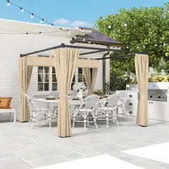 Outsunny 3 x 3m Retractable Roof Pergola, with Curtains - Khaki - 8