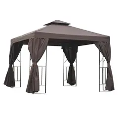 Outsunny 3 x 3 m Garden Gazebo Double Roof Marquee Patio Wedding Party Tent Canopy Shelter with Sidewalls (Brown) - 1