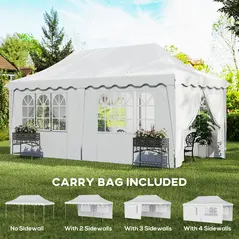 Outsunny 3 x 6m Pop Up Gazebo with Sides, UPF50+ Height Adjustable Marquee Party Tent, Wedding Canopy, Instant Event Shelter with Carry Bag and Sand Bags for Garden, White - 7