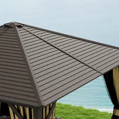 Outsunny 3 x 3(m) Metal Hardtop Gazebo, with Curtains and Accessories - Brown - 8