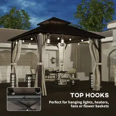 Outsunny 3 x 3(m) Hardtop Gazebo Canopy with Double Metal Roof, Waterproof Permanent Pavilion Garden Gazebo with Netting and Curtains, Easy to Assemble - 8