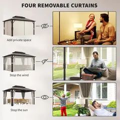 Outsunny 3 x 4m Hardtop Gazebo Canopy with UPF30+ Double Polycarbonate Roof, Aluminium Frame Garden Gazebo Permanent Pavilion with Mosquito Netting and Curtains for Patio, Deck, Beige - 6