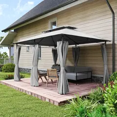 Outsunny 3 x 4m Metal Frame, Two-Tier Roof Gazebo - Dark Grey - 8