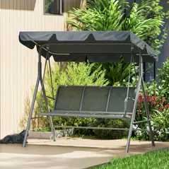 Outsunny 3 Seater Swing Chair, Garden Swing Bench with Adjustable Tilting Canopy, Breathable Mesh Seat and Heavy Duty Metal Frame for Patio, Garden, Dark Grey - 9