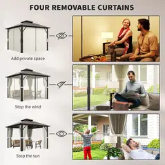 Outsunny 3 x 3(m) Hardtop Gazebo Canopy with UPF30+ Double Polycarbonate Roof, Aluminium Frame Garden Gazebo Permanent Pavilion with Mosquito Netting and Curtains for Patio, Deck, Beige - 6
