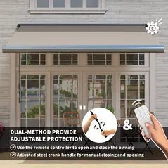 Outsunny 3 x 2.5 m Electric Awning with Remote Controller, Aluminium Frame DIY Retractable Awning, UV50+ Sun Shade Canopy for Garden Patio Deck Door Window, Light Grey - 4