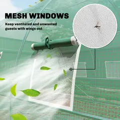 Outsunny 3 x 4 m Walk-in Polytunnel Greenhouse with Hinged Door and 8 Roll Up Mesh Windows, Garden Tunnel Warm House Tent, Green - 4