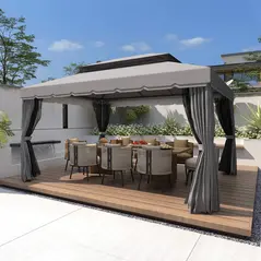 Outsunny 3 x 4m Aluminium Garden Gazebo, Marquee Canopy Shelter Pavilion Party Tent with Nets and Curtains for Garden and Deck, Dark Grey - 2