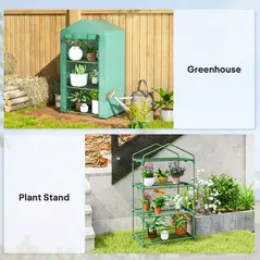 Outsunny 3 Tier Mini Greenhouse Portable Garden Grow House with Roll Up Door and Wire Shelves, 69 x 49 x 125 cm, Green - 7