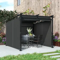 Outsunny 3 x 3 m Retractable Roof Pergola, with Curtains - Dark Grey - 9