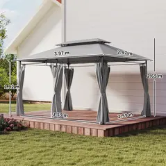 Outsunny 3 x 4m Metal Frame, Two-Tier Roof Gazebo - Dark Grey - 3