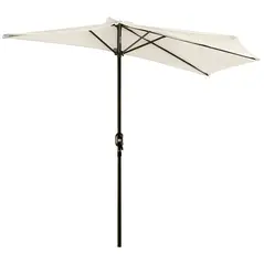 Outsunny 3(m) Half Parasol, Semi Round Umbrella with Metal Frame, Crank Handle for Balcony, Garden, Cream White - 1