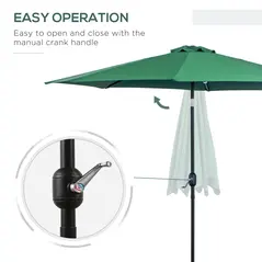 Outsunny 3(m) Tilting Parasol Garden Umbrellas, Outdoor Sun Shade with 8 Ribs, Tilt and Crank Handle for Balcony, Bench, Garden, Green - 5