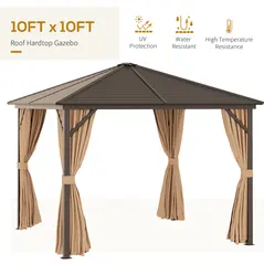 Outsunny 3 x 3(m) Metal Hardtop Gazebo, with Curtains and Accessories - Brown - 7
