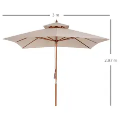 Outsunny 3 x 3 metre Patio Parasol Garden Umbrellas Sunshade Outdoor Wooden Parasol Canopy Double Tier, Beige, BASE NOT INCLUDED - 3