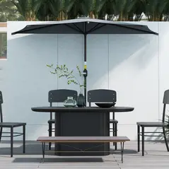 Outsunny 3(m) Half Parasol, Semi Round Umbrella with Metal Frame, Crank Handle for Balcony, Garden, Dark Grey - 8