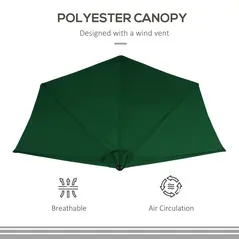 Outsunny 3(m) Half Parasol, Semi Round Umbrella with Metal Frame, Crank Handle for Balcony, Garden, Green - 5