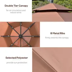 Outsunny 3(m) Cantilever Banana Parasol Hanging Umbrella with Double Roof, LED Solar lights, Crank, 8 Sturdy Ribs and Cross Base for Outdoor, Garden, Patio, Coffee - 7