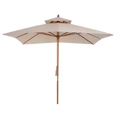 Outsunny 3 x 3 metre Patio Parasol Garden Umbrellas Sunshade Outdoor Wooden Parasol Canopy Double Tier, Beige, BASE NOT INCLUDED - 1
