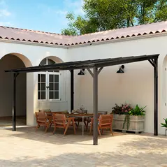 Outsunny 3 x 4.3m Metal Pergola with UPF 50+ and Waterproof Polycarbonate Roof, Wall-Mounted or Free Standing Garden Gazebo, Wind-resistant Outdoor Sun Shade, Dark Grey - 8