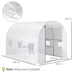 Outsunny 3 x 2 x 2m Polytunnel Greenhouse Replacement Cover ONLY Winter Garden Plant PE Cover for Tunnel Walk-in Greenhouse with Roll-up Windows Door Outdoor, White - 3