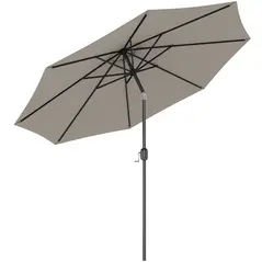 Outsunny 3(m) Tilting Parasol Garden Umbrellas, Outdoor Sun Shade with 8 Ribs, Tilt and Crank Handle for Balcony, Bench, Garden, Light Grey - 1