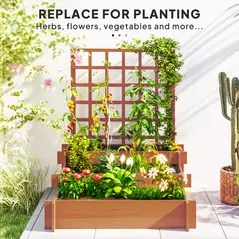 Outsunny 3 Tier Garden Planters with Trellis for Vine Climbing, Wooden Raised Beds, 95x95x110cm, Brown - 7