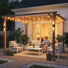 Outsunny 3 x 3 m Wooden Pergola Kit, Garden Pergola Gazebo Grape Trellis with Triangle Supports, 5 Beams, Maple Wood-effect - 7