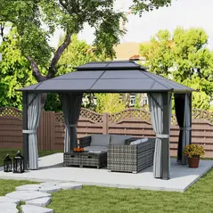Outsunny 3 x 4m Hardtop Gazebo Canopy with UPF30+ Double Polycarbonate Roof, Aluminium Frame Garden Gazebo Permanent Pavilion with Mosquito Netting and Curtains for Patio, Deck, Grey - 8