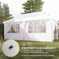 Outsunny 3 x 6m Pop Up Gazebo with Sides, UPF50+ Height Adjustable Marquee Party Tent, Wedding Canopy, Instant Event Shelter with Carry Bag and Sand Bags for Garden, White - 6
