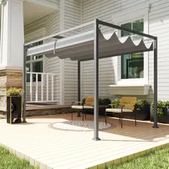 Outsunny 3 x 2m Metal Outdoor Pergola with Retractable Roof, Outdoor Gazebo Canopy Shelter with Drainage Holes for Garden, Patio, Lawn, Grey - 7