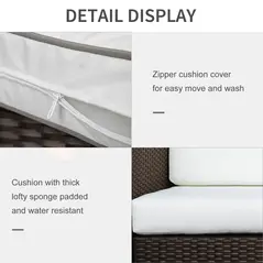 Outsunny 3 Seater Rattan Sofa, All-Weather Wicker Weave Metal Frame Chair with Fire Resistant Cushion, Brown - 7