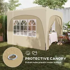 Outsunny 3 x 3m Pop-Up Gazebo Shelter, with Accessories - Sand - 6