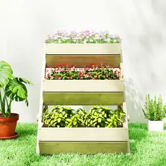 Outsunny 3 Tier Raised Garden Bed Wooden Elevated Planter Box Kit, 66L for Flower, Vegetable, Herb, 65x75x78cm, Green - 7