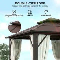 Outsunny 3 x 3(m) Hardtop Gazebo Canopy with UPF30+ Double Polycarbonate Roof, Aluminium Frame Garden Gazebo Permanent Pavilion with Mosquito Netting and Curtains for Patio, Deck, Beige - 4