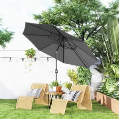 Outsunny 3(m) Tilting Parasol Garden Umbrellas, Outdoor Sun Shade with 8 Ribs, Tilt and Crank Handle for Balcony, Bench, Garden, Dark Grey - 2