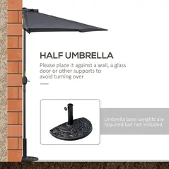 Outsunny 3(m) Half Parasol Semi Round Umbrella Patio Metal Frame Crank Handle for Balcony-- NO BASE INCLUDED, Grey - 6