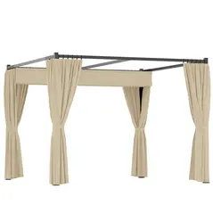 Outsunny 3 x 3m Retractable Roof Pergola, with Curtains - Khaki - 1