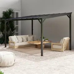 Outsunny 3 x 4.3m Metal Pergola with UPF 50+ and Waterproof Polycarbonate Roof, Wall-Mounted or Free Standing Garden Gazebo, Wind-resistant Outdoor Sun Shade, Dark Grey - 9