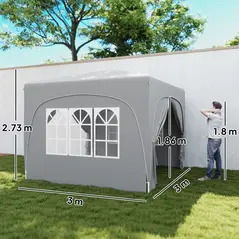 Outsunny 3 x 3m Pop-Up Gazebo Shelter, with Accessories - Light Grey - 3