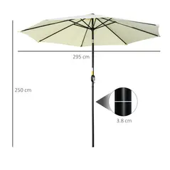 Outsunny 3(m) Tilting Parasol Garden Umbrellas, Outdoor Sun Shade with 8 Ribs, Tilt and Crank Handle for Balcony, Bench, Garden, Beige - 3