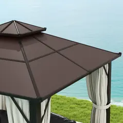 Outsunny 3 x 3(m) Hardtop Gazebo Canopy with UPF30+ Double Polycarbonate Roof, Aluminium Frame Garden Gazebo Permanent Pavilion with Mosquito Netting and Curtains for Patio, Deck, Beige - 9