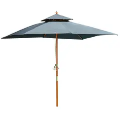 Outsunny 3 x 3 metre Patio Parasol Garden Umbrellas Sunshade Outdoor Wooden Parasol Canopy Double Tier, Dark Grey, BASE NOT INCLUDED - 1