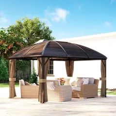 Outsunny 3 x 4m Hardtop Gazebo Canopy with Metal Roof, Aluminium Gazebo Permanent Pavilion with Netting and Curtains, Brown - 8