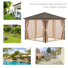 Outsunny 3 x 3(m) Metal Hardtop Gazebo, with Curtains and Accessories - Brown - 6