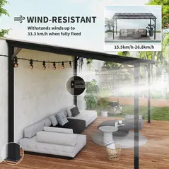 Outsunny 3 x 4.3m Metal Pergola with UPF 50+ and Waterproof Polycarbonate Roof, Wall-Mounted or Free Standing Garden Gazebo, Wind-resistant Outdoor Sun Shade, Dark Grey - 6