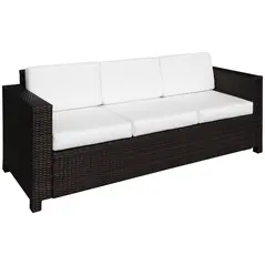 Outsunny 3 Seater Rattan Sofa, All-Weather Wicker Weave Metal Frame Chair with Fire Resistant Cushion, Brown - 1