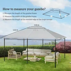 Outsunny 3 x 4m Gazebo Canopy Replacement Cover, Gazebo Roof Replacement (TOP COVER ONLY), Light Grey - 3