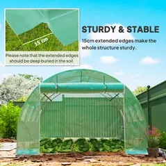 Outsunny 4 x 3 x 2m Polytunnel Greenhouse Replacement Cover ONLY Winter Garden Plant PE Cover for Tunnel Walk-in Greenhouse with Roll-up Windows Door Outdoor, Green - 5