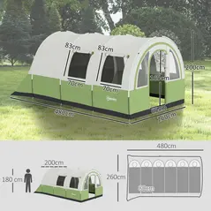 Outsunny 3000mm Waterproof Camping Tent, 5-6 Man Family Tent with Living and Bedroom, Carry Bag Included, Cream and Green - 3